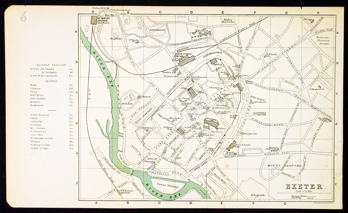 1885 Bartholomew Antique Map Plan Exeter City England