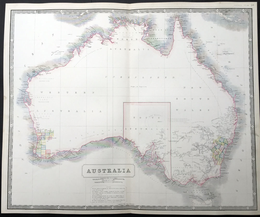 1844 Large Johnston Map of Australia, SA Settlement