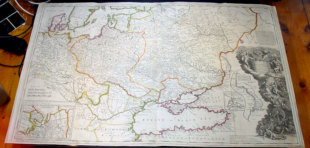 1715 Large Moll Antique Map of Russia Poland Lithuania
