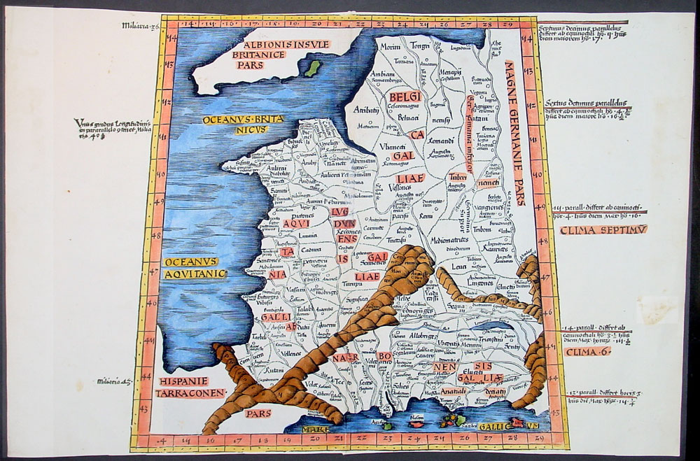 1513 Waldseemuller 1st Ed. Map of France, Low Countries