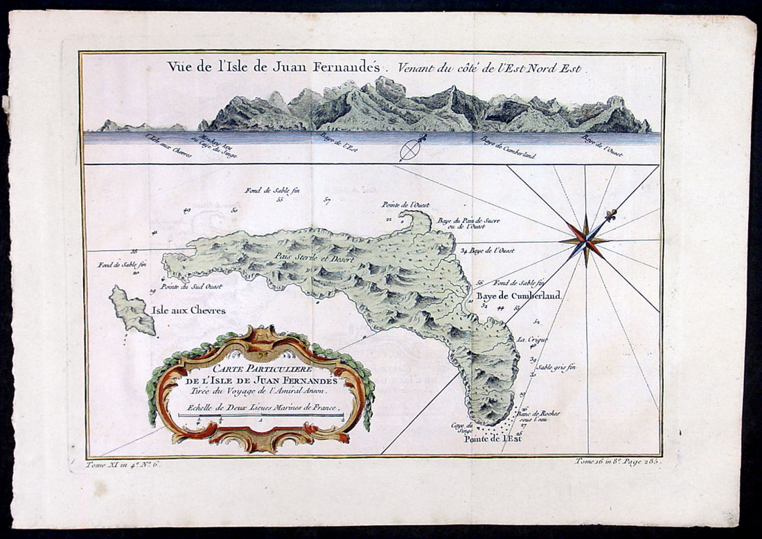1750 Bellin Antique Map Cumberland Bay Juan Fernandez I