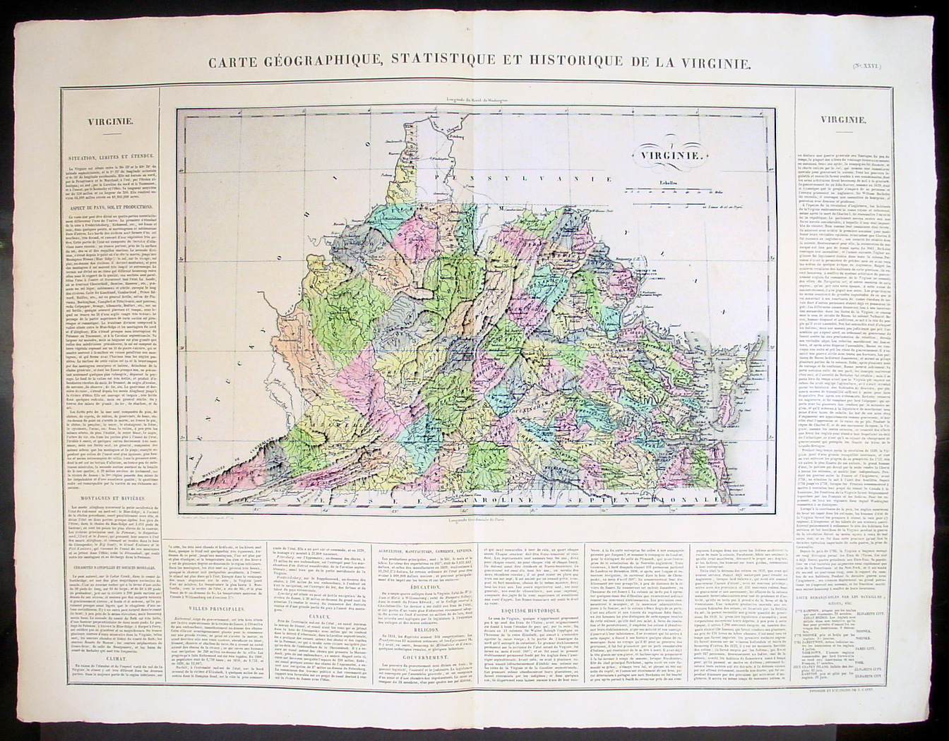 1825 Carey & Lea Buchon Large Map of Virginia, USA