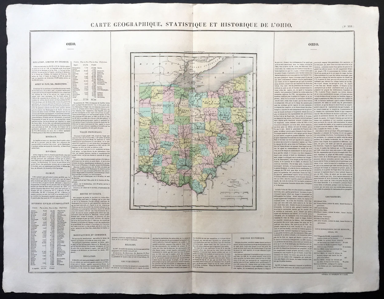 1825 Carey & Lea Buchon Large Map of Ohio, USA