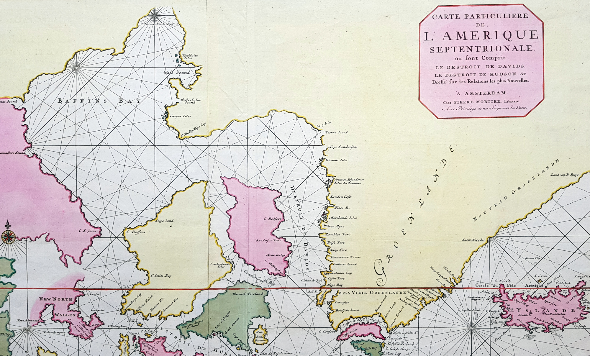 1693 Large Mortier Map Canada Greenland Iceland Baffin