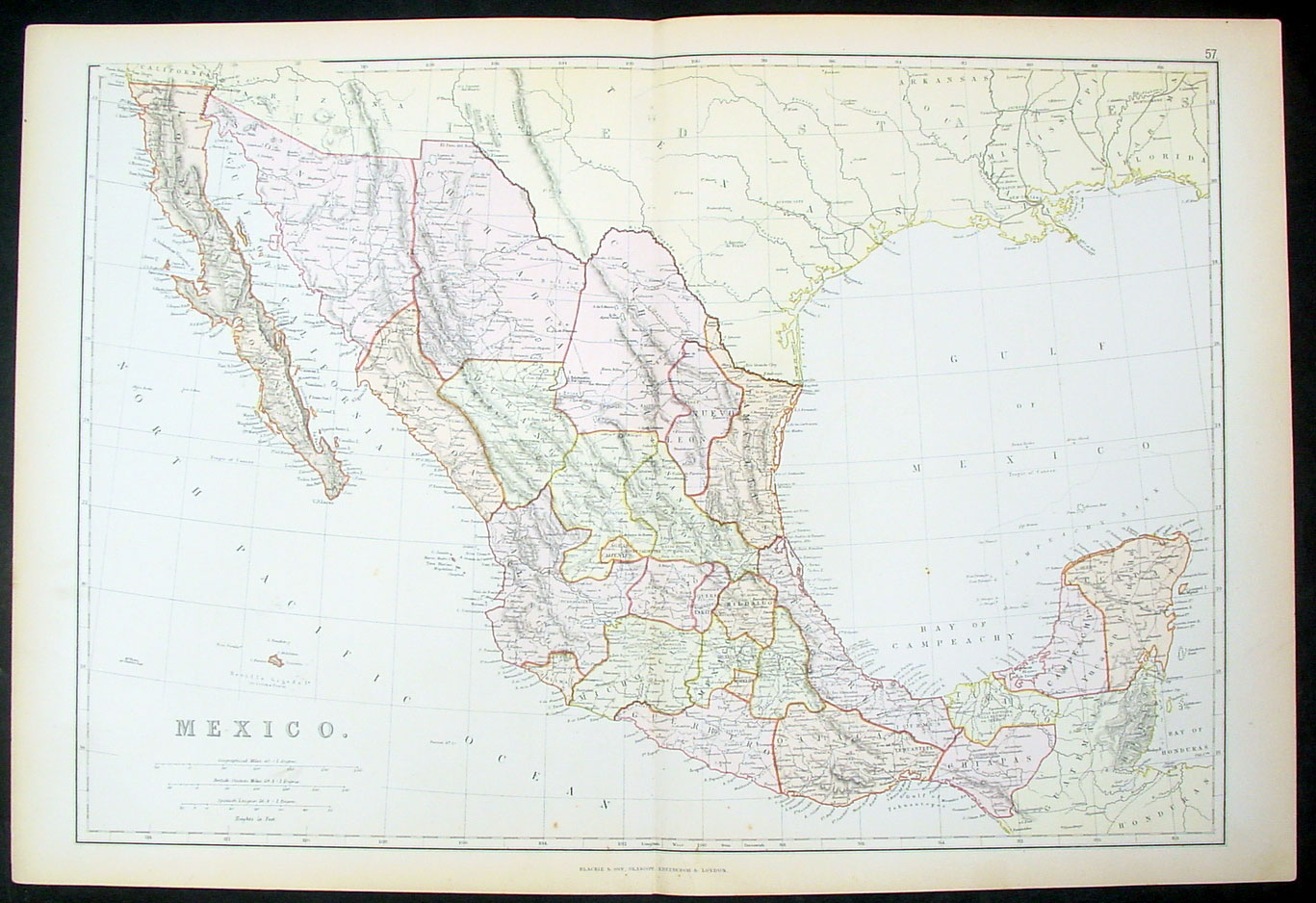 1870 Blackie Weller Large Antique Map of Mexico & Texas