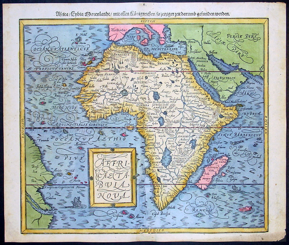 1588 Munster Antique Map of Africa - Africa/Lybia/Moren
