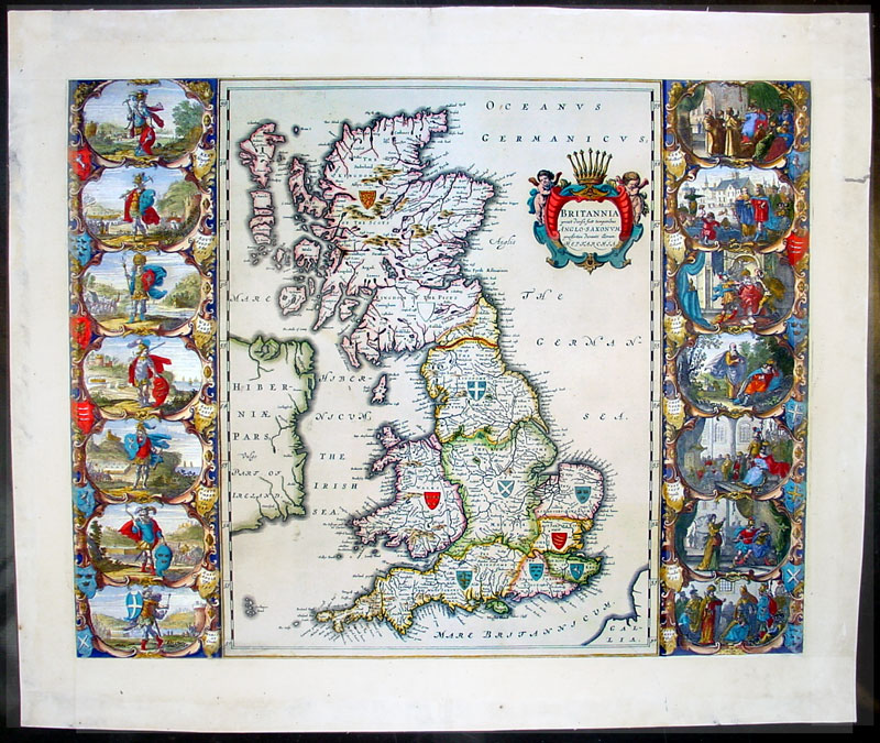 1658 Blaeu Antique Map of Great Britain Heptarchy Saxon